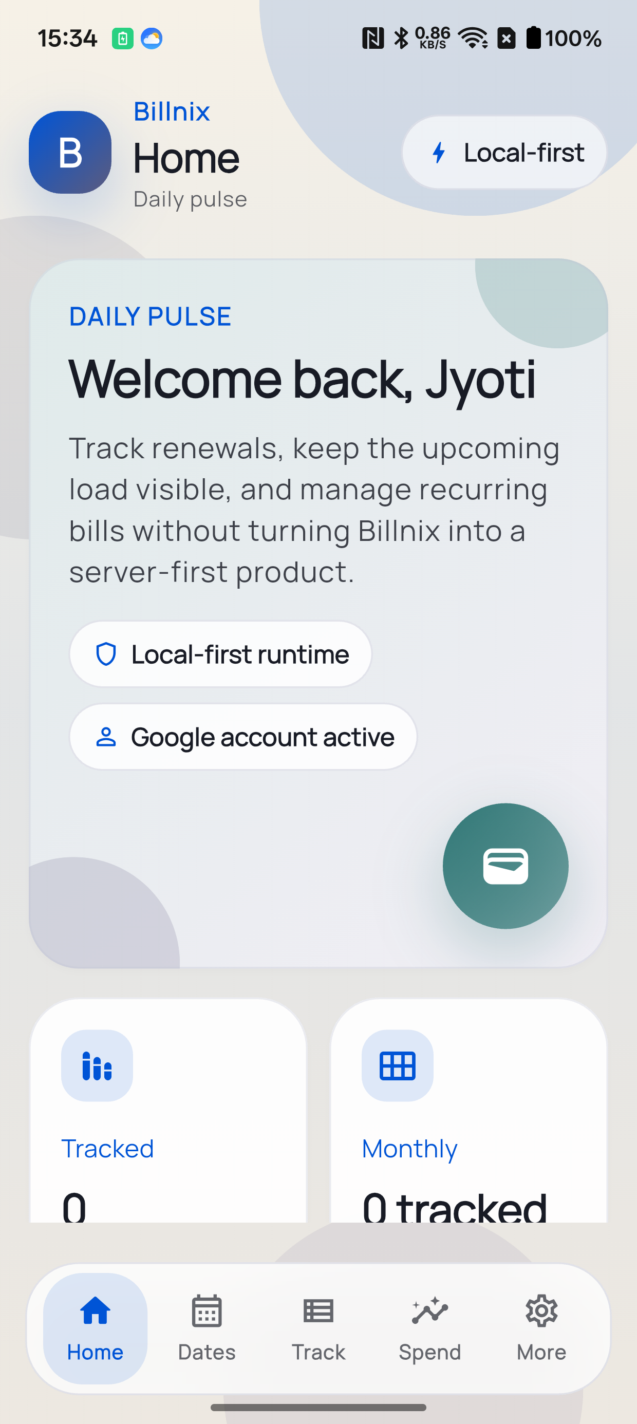Billnix home screen